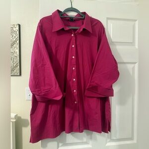 Land’s End Women’s Broadcloth Fuchsia Button-Up Shirt Size 30W